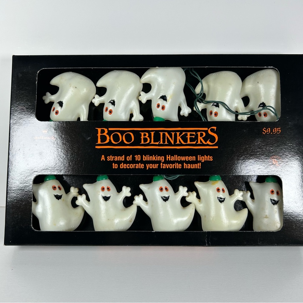 Vtg Hallmark Halloween Boo Blinkers White Ghost Plastic Blow Mold Light String